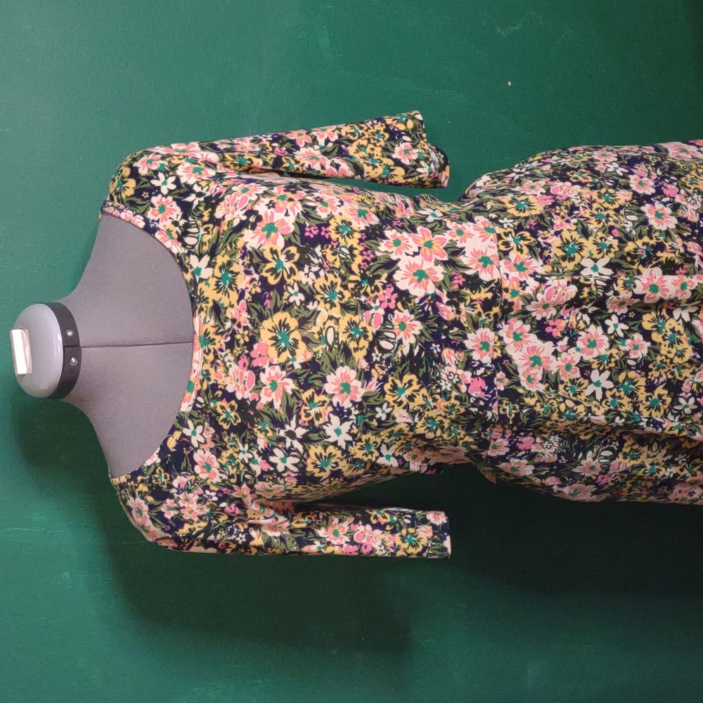 Floral Navy Pink Yellow Green Maxi T-Shirt Dress
